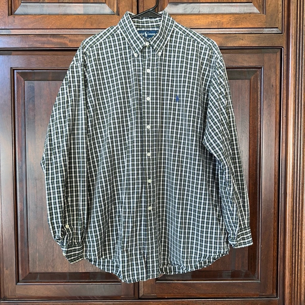 Green Ralph Lauren Mens Size L Navy Plaid Blake Cotton Long Sleeve Button Down - Picture 11 of 12